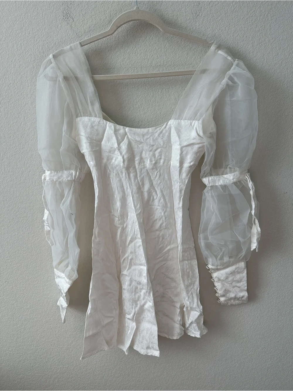 For Love & Lemons Gabrielle Puff Sleeve Mini Dress White SZ S - Picture 8 of 8